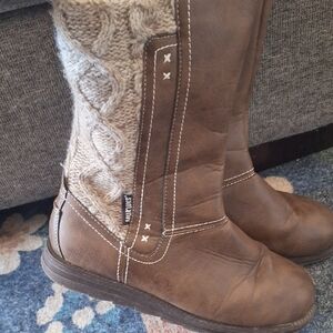 Muk Luks Brown Knit-Panel Tall Heeled Boots